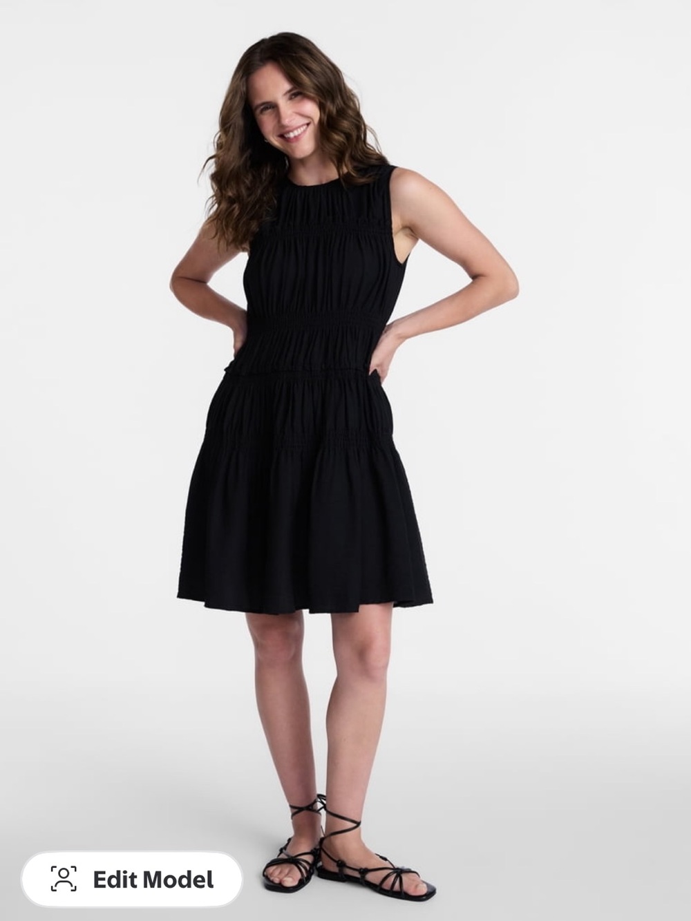 Sleeveless Black Smocked A-Line Dress
